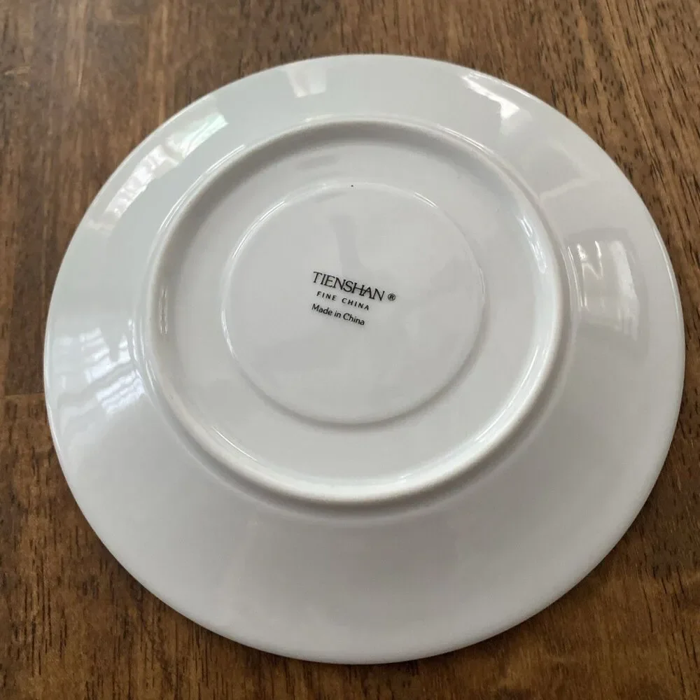 6 Vintage Poinsettia Christmas Saucer Plates Tienshan Fine China Deck Halls 6”